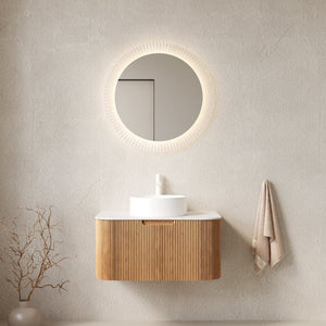 English Elm Muri Floating Bathroom Vanity Plywood Cabinet Sintered Stone Top Oak Drawer Natural Wood,White W2615S00437