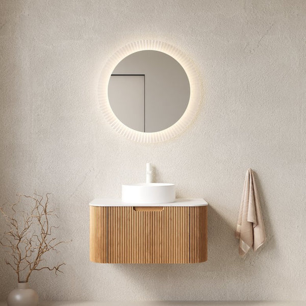 English Elm Muri Floating Bathroom Vanity Plywood Cabinet Sintered Stone Top Oak Drawer Natural Wood,White W2615S00437