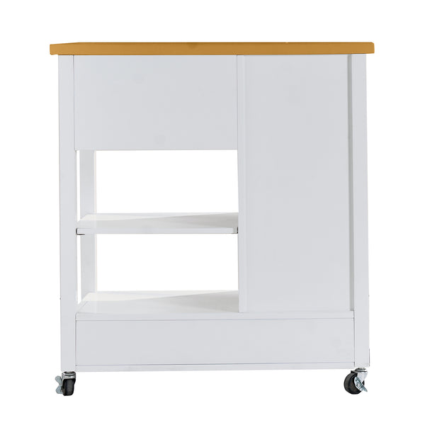 English Elm Kitchen Island Cart Ameican White Oak Top with Glass Door, Drawers, Towel Bar & Locking Wheels, Modern W3417P329701