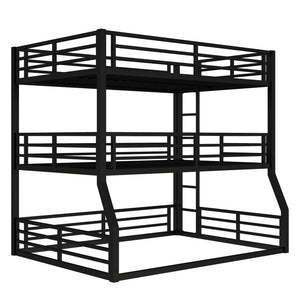 English Elm Full/Full Xl Metal Triple Bunk Bed With Safety Guardrails, Noise-Reduced Design, Black - Perfect For Space-Saving Solutions! W1580S00174