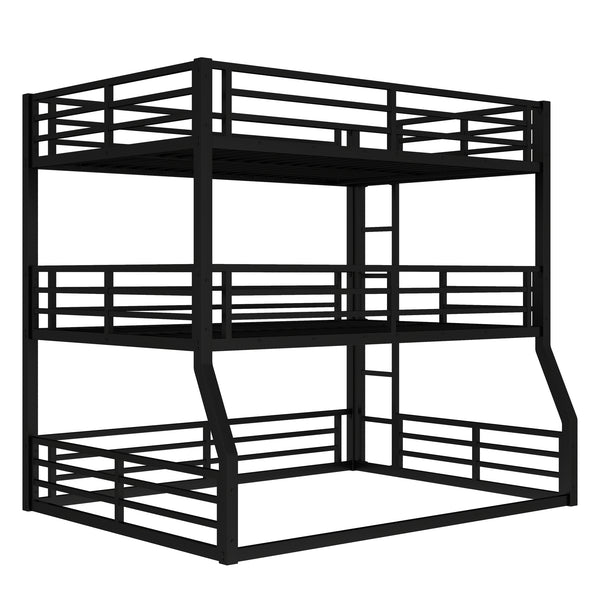 English Elm Full/Full Xl Metal Triple Bunk Bed With Safety Guardrails, Noise-Reduced Design, Black - Perfect For Space-Saving Solutions! W1580S00174