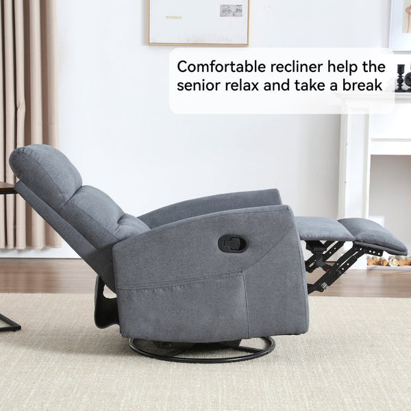 English Elm Manual Swivel Rocker Recliner Chair Upholstered in Fabric for Living Room Comfort W3224P289293