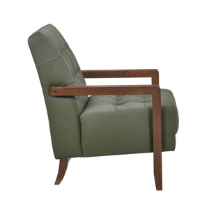 English Elm Modern Tufted Leather Accent Chair with Walnut Wood Frame, Upholstered Seat, Compact Stylish Design Green 28 L x 21 W x 25.75 H B011P271927