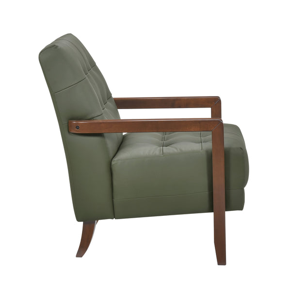 English Elm Modern Tufted Leather Accent Chair with Walnut Wood Frame, Upholstered Seat, Compact Stylish Design Green 28 L x 21 W x 25.75 H B011P271927