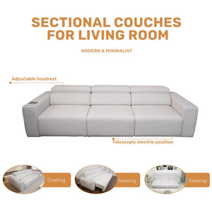 English Elm Power Reclining Sofa with Bluetooth Speakers Wireless Charging and Smart Home Theater Seating Light Grey W3795S00010