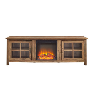 English Elm Walker Edison - Modern Farmhouse 2-Door Glass Windowpane 70" Fireplace Tv Stand For 80" Tvs - Rustic Oak