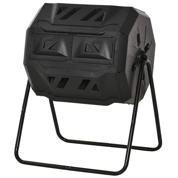 English Elm Outsunny 43 Gallon Dual Chamber Tumbling Compost Bin - 360° Rotating Design For Easy Aeration W2225P217250-GIGA