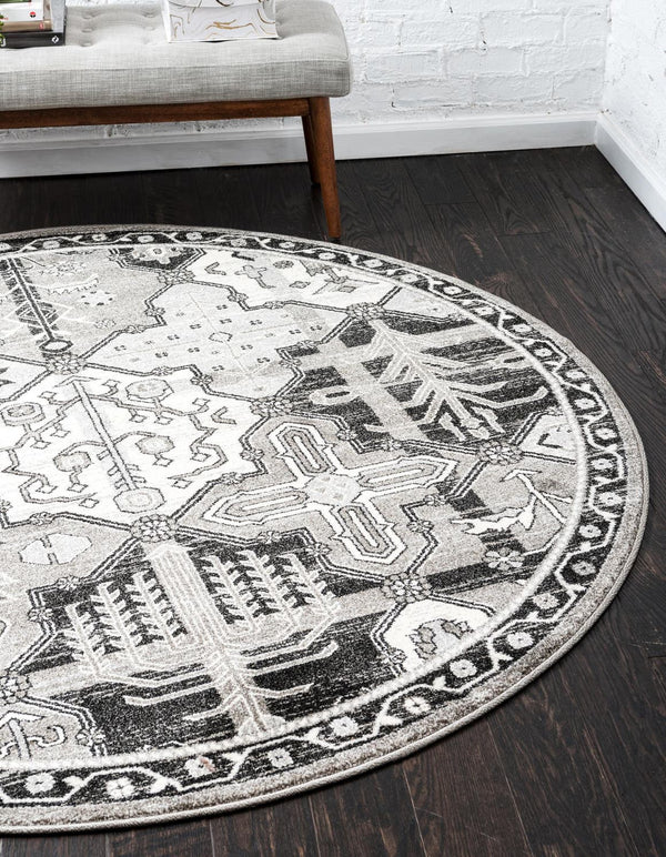 Unique Loom La Jolla Cathedral Machine Made Geometric Rug Gray, Black/Ivory/Silver 8' 0" x 8' 0"