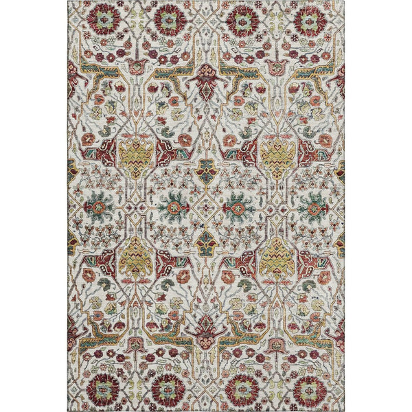 HomeRoots 10' Elegant Floral Area Rug in Ivory, Gold, Red & Teal - Washable, UV-Protected, Pet-Friendly Design 686000