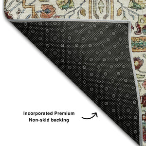 HomeRoots 10' Elegant Floral Area Rug in Ivory, Gold, Red & Teal - Washable, UV-Protected, Pet-Friendly Design 686000