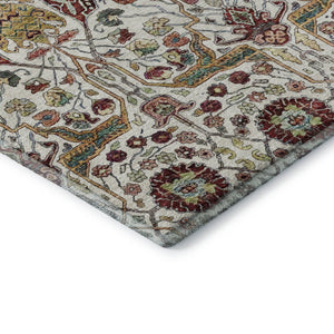 HomeRoots 10' Elegant Floral Area Rug in Ivory, Gold, Red & Teal - Washable, UV-Protected, Pet-Friendly Design 686000