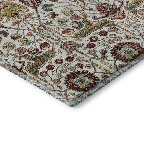 HomeRoots 10' Elegant Floral Area Rug in Ivory, Gold, Red & Teal - Washable, UV-Protected, Pet-Friendly Design 686000