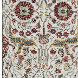 HomeRoots 10' Elegant Floral Area Rug in Ivory, Gold, Red & Teal - Washable, UV-Protected, Pet-Friendly Design 686000