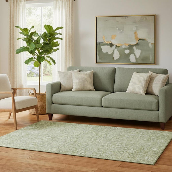 HomeRoots 5' X 8' Artichoke Green Floral Area Rug – Washable, Durable, UV-Protected for Stylish Living Spaces 686002
