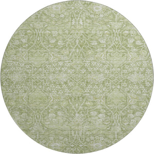 HomeRoots 8' Elegant Artichoke Green Floral Round Rug - Washable, UV-Protected, Durable for Busy Homes! 686003