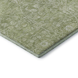 HomeRoots 8' Elegant Artichoke Green Floral Round Rug - Washable, UV-Protected, Durable for Busy Homes! 686003