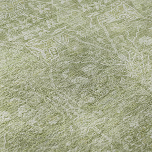 HomeRoots 8' Elegant Artichoke Green Floral Round Rug - Washable, UV-Protected, Durable for Busy Homes! 686003