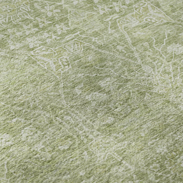 HomeRoots 8' Elegant Artichoke Green Floral Round Rug - Washable, UV-Protected, Durable for Busy Homes! 686003