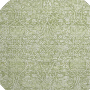 HomeRoots 8' Elegant Artichoke Green Floral Round Rug - Washable, UV-Protected, Durable for Busy Homes! 686003