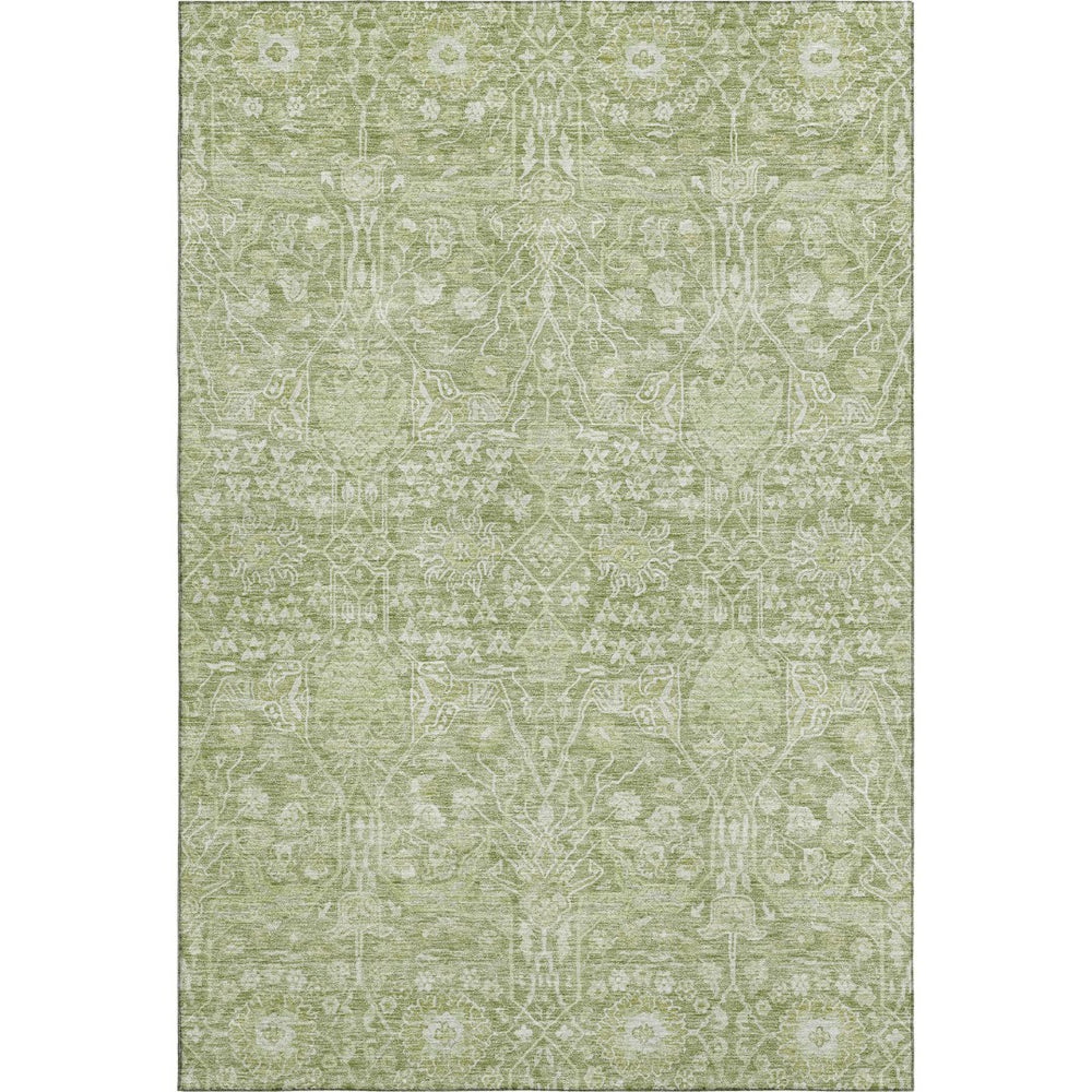 HomeRoots 8' X 10' Artichoke Green Beige Floral Area Rug - Washable, UV-Protected, Perfect for Family Homes 686004