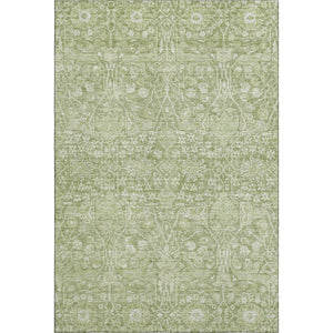 HomeRoots 8' X 10' Artichoke Green Beige Floral Area Rug - Washable, UV-Protected, Perfect for Family Homes 686004