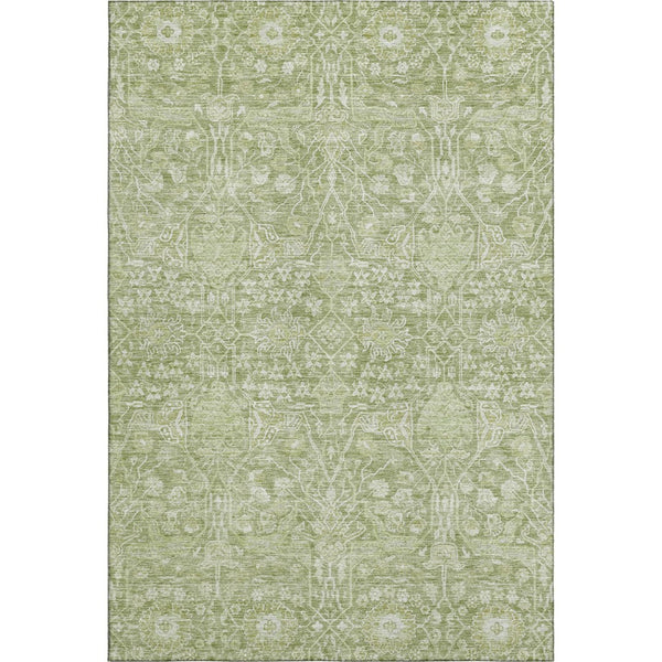 HomeRoots 8' X 10' Artichoke Green Beige Floral Area Rug - Washable, UV-Protected, Perfect for Family Homes 686004