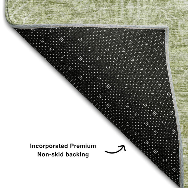 HomeRoots 8' X 10' Artichoke Green Beige Floral Area Rug - Washable, UV-Protected, Perfect for Family Homes 686004
