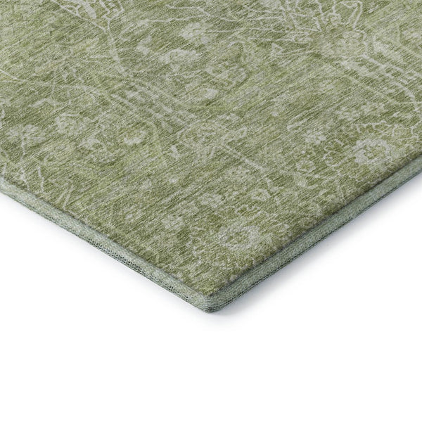 HomeRoots 8' X 10' Artichoke Green Beige Floral Area Rug - Washable, UV-Protected, Perfect for Family Homes 686004