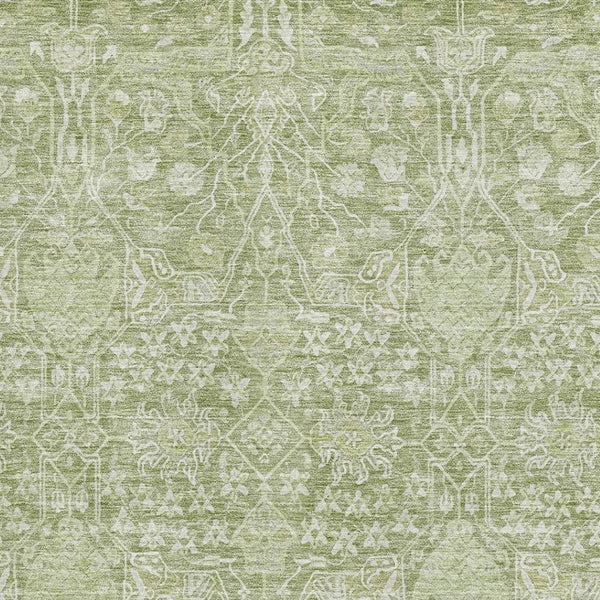 HomeRoots 8' X 10' Artichoke Green Beige Floral Area Rug - Washable, UV-Protected, Perfect for Family Homes 686004