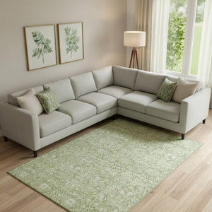 HomeRoots 9' X 12' Artichoke Green Floral Washable Area Rug - Durable, UV Protected, Perfect for Any Room 686005