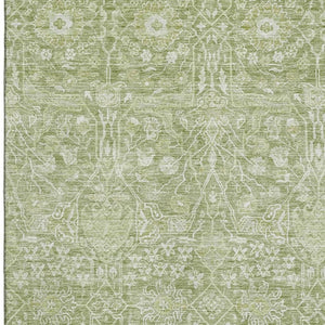 HomeRoots 9' X 12' Artichoke Green Floral Washable Area Rug - Durable, UV Protected, Perfect for Any Room 686005