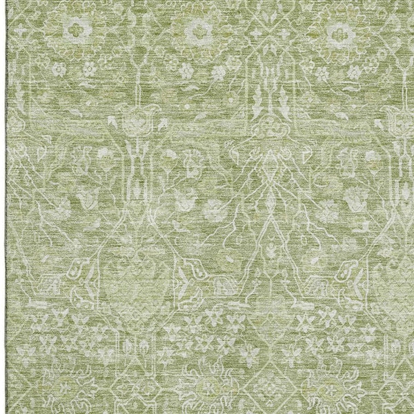HomeRoots 9' X 12' Artichoke Green Floral Washable Area Rug - Durable, UV Protected, Perfect for Any Room 686005
