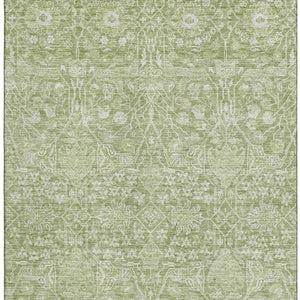 HomeRoots 9' X 12' Artichoke Green Floral Washable Area Rug - Durable, UV Protected, Perfect for Any Room 686005