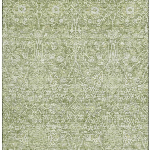 HomeRoots 9' X 12' Artichoke Green Floral Washable Area Rug - Durable, UV Protected, Perfect for Any Room 686005