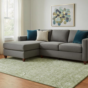 HomeRoots 10' X 14' Artichoke Green Floral Washable Area Rug with UV Protection for High-Traffic Spaces 686006