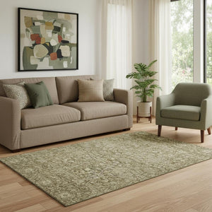 HomeRoots 5' Washable Brown & Beige Floral Area Rug - UV Protected, Stain Resistant, Perfect for Families! 686008
