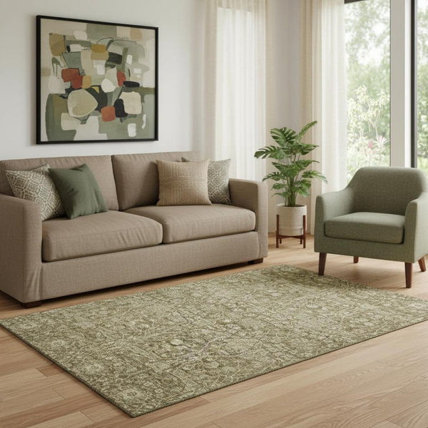 HomeRoots 5' Washable Brown & Beige Floral Area Rug - UV Protected, Stain Resistant, Perfect for Families! 686008