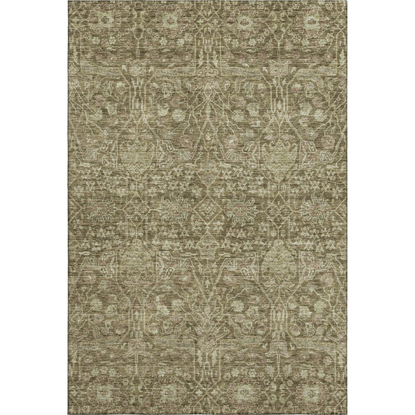 HomeRoots 5' Washable Brown & Beige Floral Area Rug - UV Protected, Stain Resistant, Perfect for Families! 686008