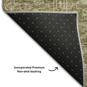 HomeRoots 5' Washable Brown & Beige Floral Area Rug - UV Protected, Stain Resistant, Perfect for Families! 686008