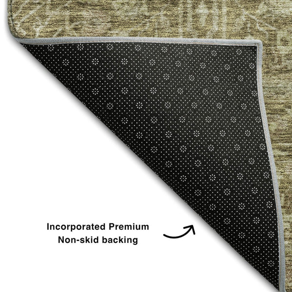 HomeRoots 5' Washable Brown & Beige Floral Area Rug - UV Protected, Stain Resistant, Perfect for Families! 686008