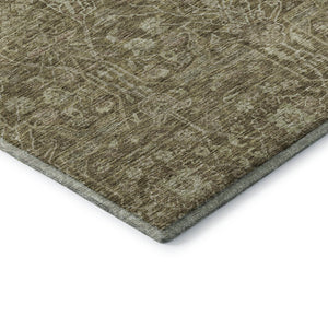 HomeRoots 5' Washable Brown & Beige Floral Area Rug - UV Protected, Stain Resistant, Perfect for Families! 686008