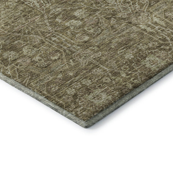 HomeRoots 5' Washable Brown & Beige Floral Area Rug - UV Protected, Stain Resistant, Perfect for Families! 686008