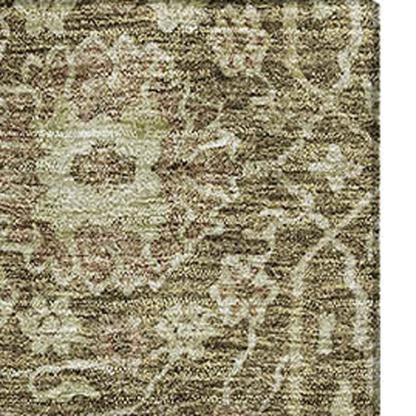 HomeRoots 5' Washable Brown & Beige Floral Area Rug - UV Protected, Stain Resistant, Perfect for Families! 686008