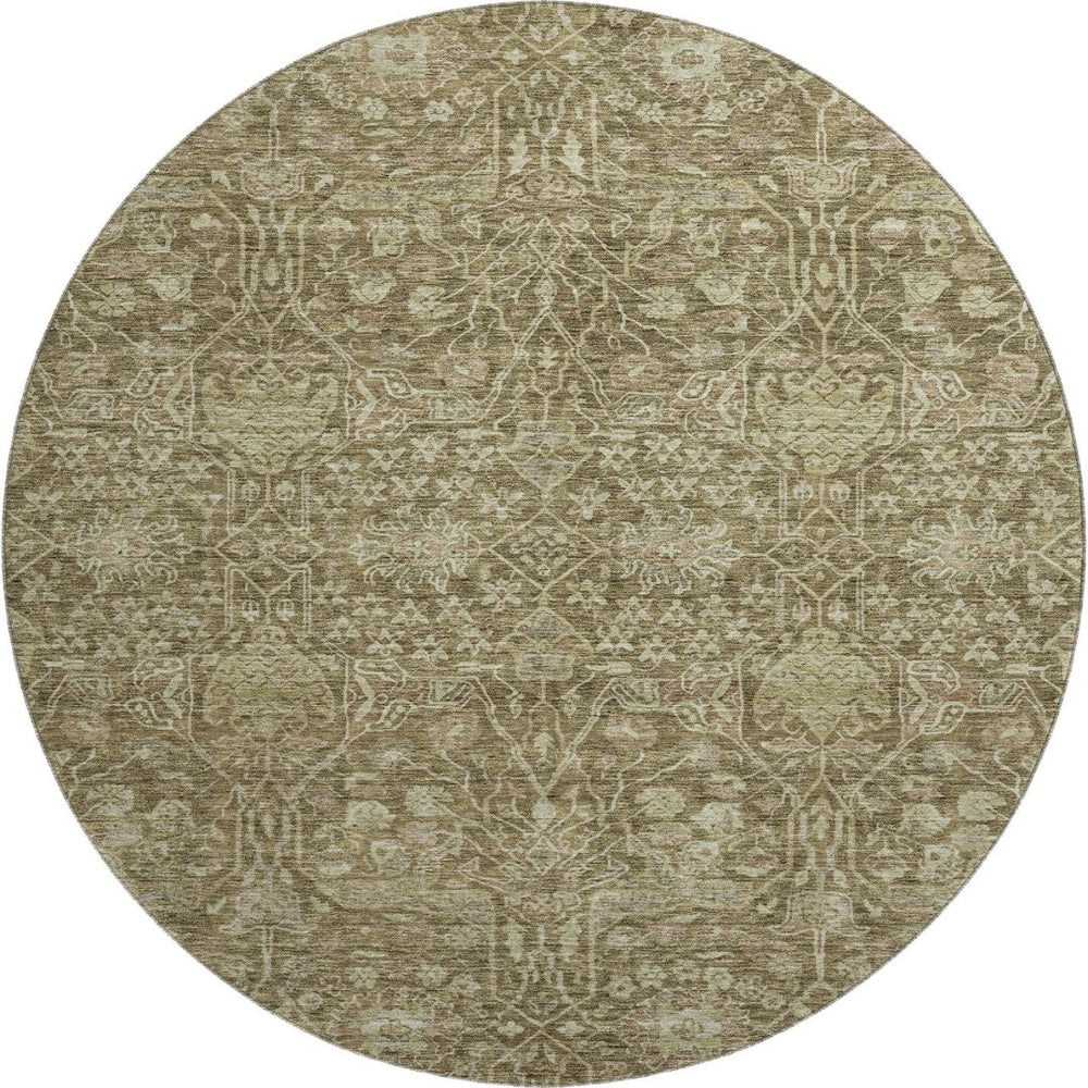 HomeRoots 8' Washable Round Rug in Brown & Beige Floral Design – UV Protection for Family-Friendly Spaces 686009