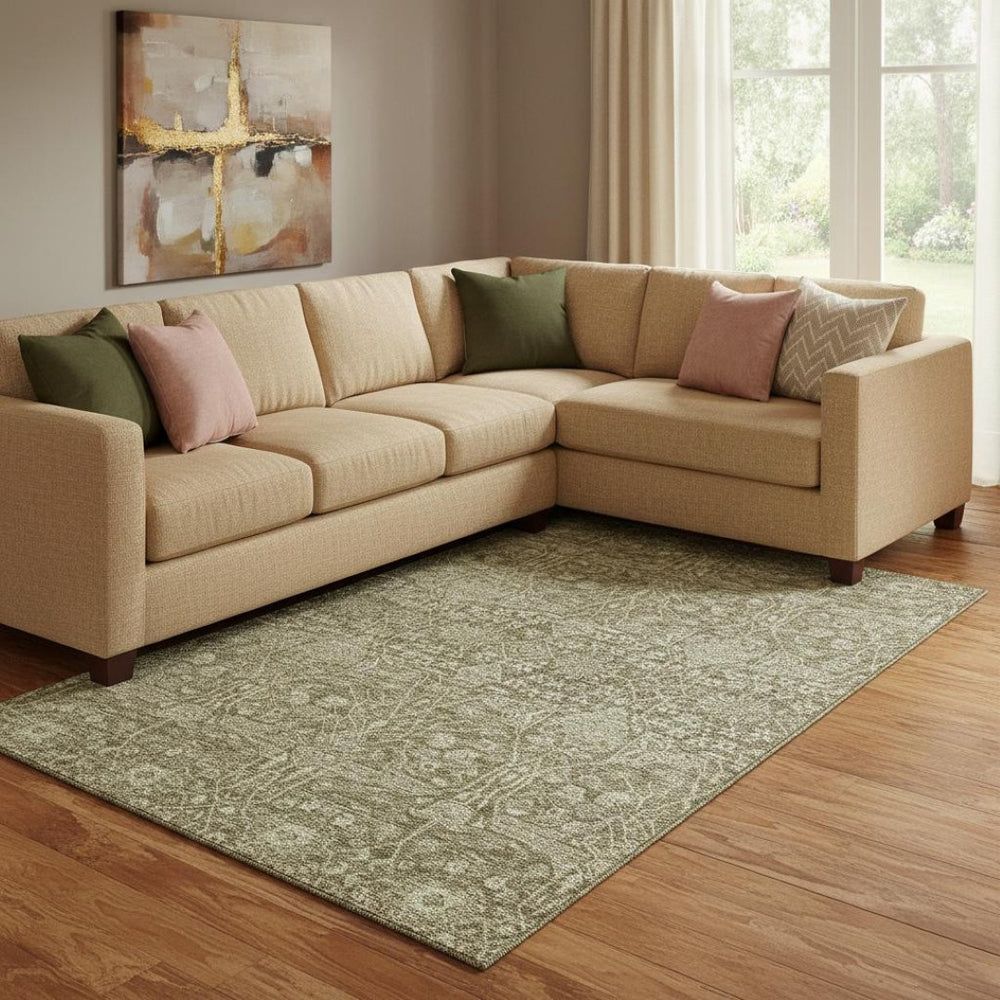 HomeRoots 8' X 10' Elegant Brown and Beige Floral Washable Area Rug - Stain Resistant, UV Protected, Durable Design 686010