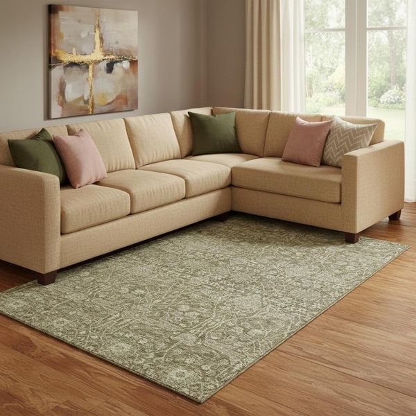 HomeRoots 8' X 10' Elegant Brown and Beige Floral Washable Area Rug - Stain Resistant, UV Protected, Durable Design 686010