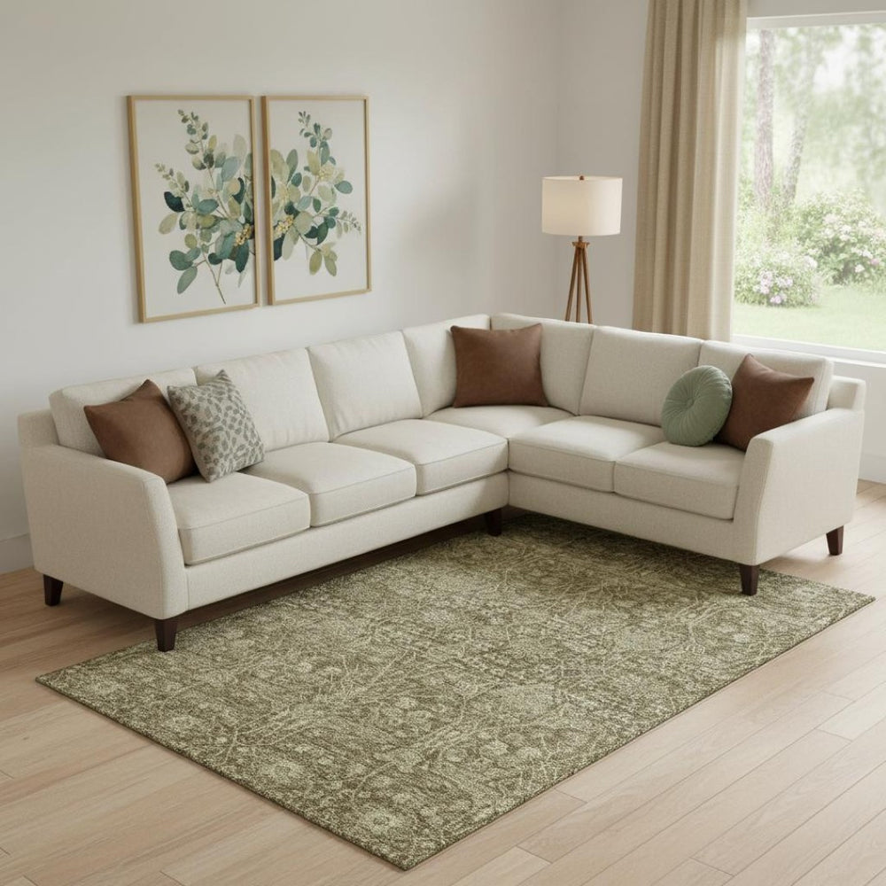 HomeRoots 9' X 12' Brown and Beige Floral Washable Area Rug with UV Protection for Homes with Kids & Pets 686011