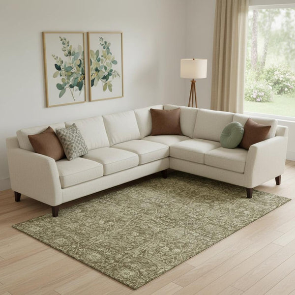 HomeRoots 9' X 12' Brown and Beige Floral Washable Area Rug with UV Protection for Homes with Kids & Pets 686011