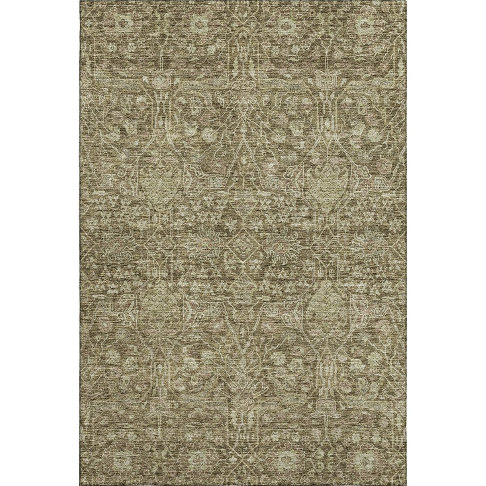 HomeRoots 9' X 12' Brown and Beige Floral Washable Area Rug with UV Protection for Homes with Kids & Pets 686011