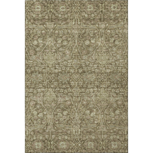 HomeRoots 9' X 12' Brown and Beige Floral Washable Area Rug with UV Protection for Homes with Kids & Pets 686011